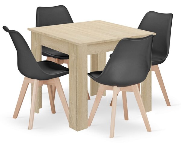 Jedilni set 1 + 4, miza MADO 80x80cm hrast sonoma + stoli BALI MARK črni