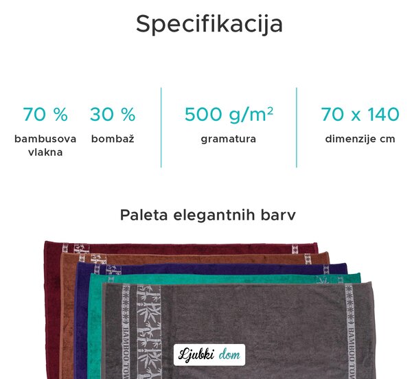 2x kopalna brisača BAMBOO 70x140 cm vijolična, 70% bambusova vlakna | 30% bombaž