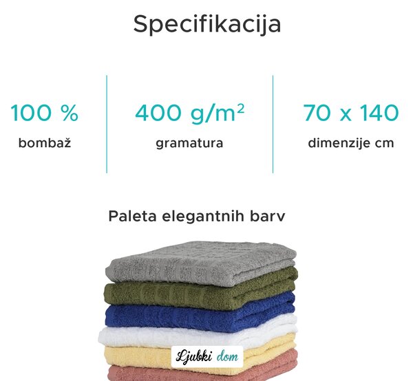 Kopalna brisača SOFT 70x140 cm svetlo siva, 100% bombaž