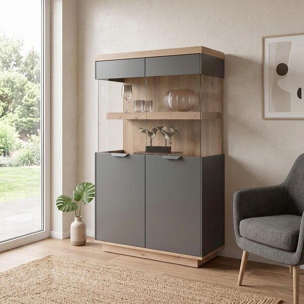 Modern Living Vitrina Jake, Antracit, Barva Hrasta