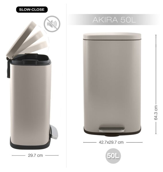 Sivorjav jeklen koš za smeti s pedalom 50 l Akira – Spirella