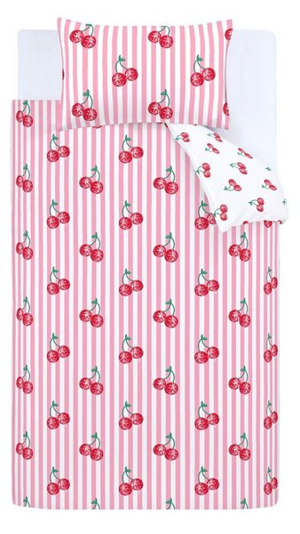 Bela/rožnata enojna posteljnina 135x200 cm Disco Cherries Stripes – Catherine Lansfield