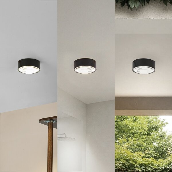 Lindby LED-vgradna svetilka Siaka, črna, kovina, Ø 5 cm, IP65, Kopalnica, Aluminij, Sodobni