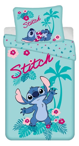 Modra enojna bombažna otroška posteljnina 140x200 cm Lilo a Stitch "Hawaii" – Jerry Fabrics
