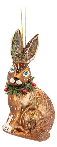 Steklen ročno izdelan okrasek za jelko 5 cm Festive Hare – Sass & Belle