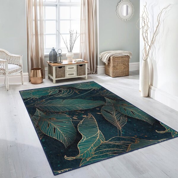 Modrozelena pralna preproga 160x230 cm Midnight Jungle – Mila Home