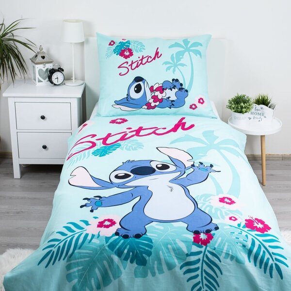 Modra enojna bombažna otroška posteljnina 140x200 cm Lilo a Stitch "Hawaii" – Jerry Fabrics