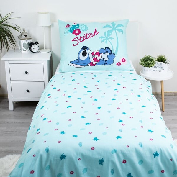 Modra enojna bombažna otroška posteljnina 140x200 cm Lilo a Stitch "Hawaii" – Jerry Fabrics