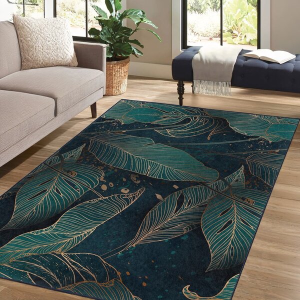 Modrozelena pralna preproga 160x230 cm Midnight Jungle – Mila Home