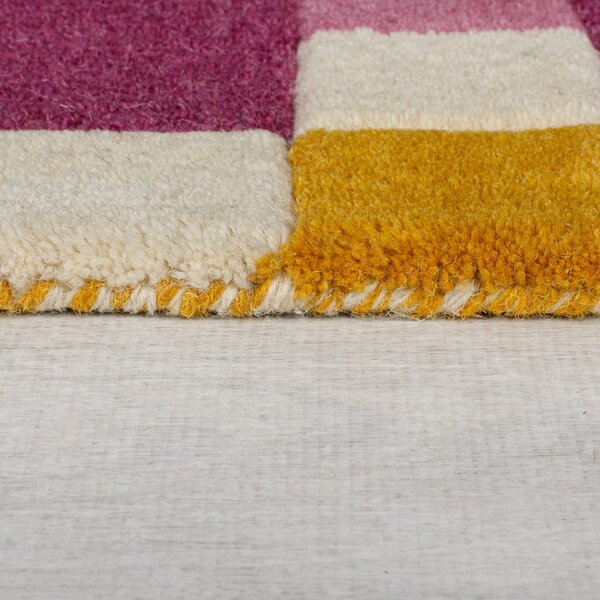 Rumen/rožnat ročno tkan volnen tekač 60x230 cm Kai Wool Border – Flair Rugs
