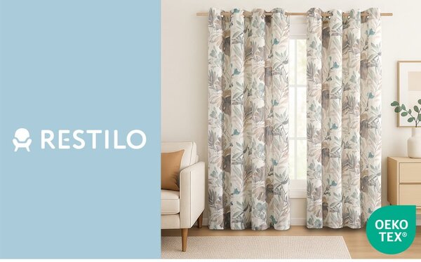 Kremno bela/prašno modra zavesa 135x250 cm Celesta – Restilo