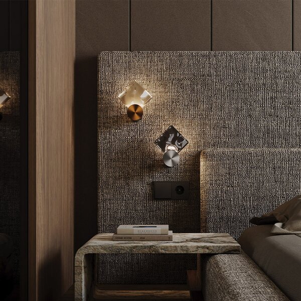 Maytoni LED-stenna svetilka Quadro, baker, steklo, 3000 K, višina 18 cm, Bakrena, Dnevna soba / jedilnica, Steklo, Sodobni