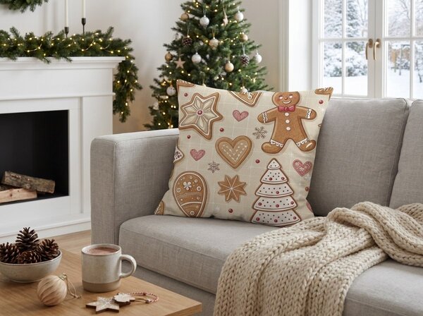 Bombažna prevleka za vzglavnik GINGERBREAD JOY 45x45 cm, bež