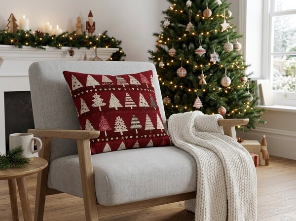 Bombažna prevleka za blazino BURGUNDY TREES 45x45 cm, vinsko rdeča