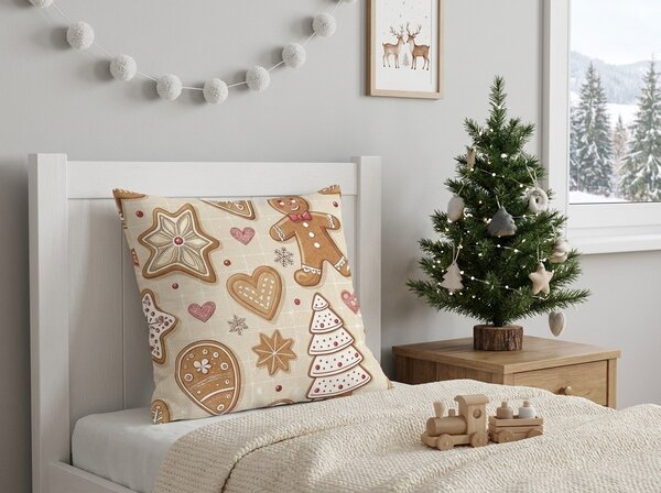 Bombažna prevleka za vzglavnik GINGERBREAD JOY 45x45 cm, bež