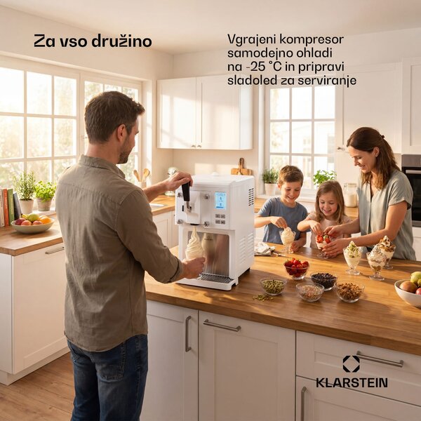 Klarstein Sweet Sundae aparat za izdelavo sladoleda s kompresorjem, 1,5 l, nerjaveče jeklo, bel