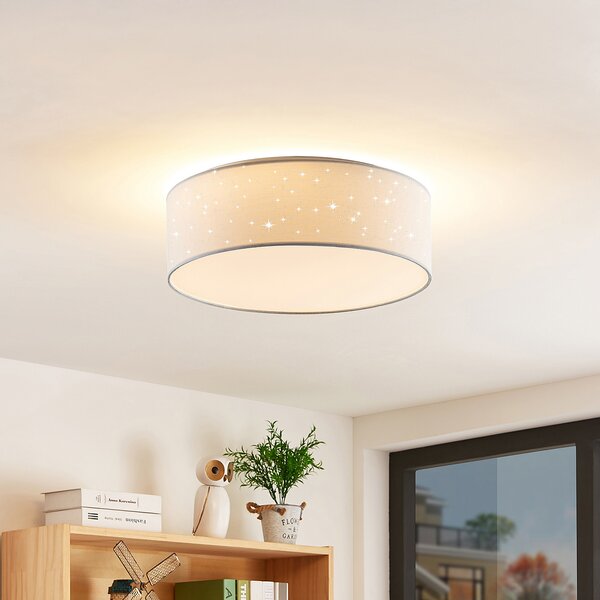 Lindby LED stropna svetilka Ellamina, 40 cm, bela, tekstil, Bela, Dnevna soba / jedilnica, Tkanine / tekstil, Sodobni
