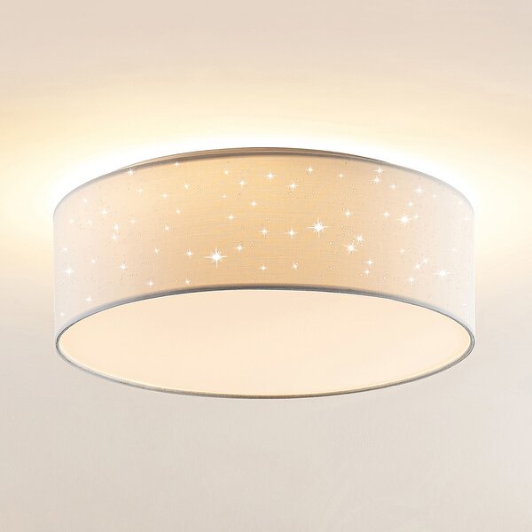 Lindby LED stropna svetilka Ellamina, 40 cm, bela, tekstil, Bela, Dnevna soba / jedilnica, Tkanine / tekstil, Sodobni