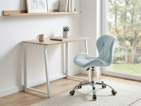 Set za pisarno ZARIMO miza 80x40 cm, bela/hrast sonoma + stol AVOLA VELVET, svetlo moder