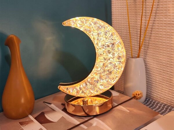 LED RGB aku. kristalna dekorativna nočna svetilka USB 18cm luna
