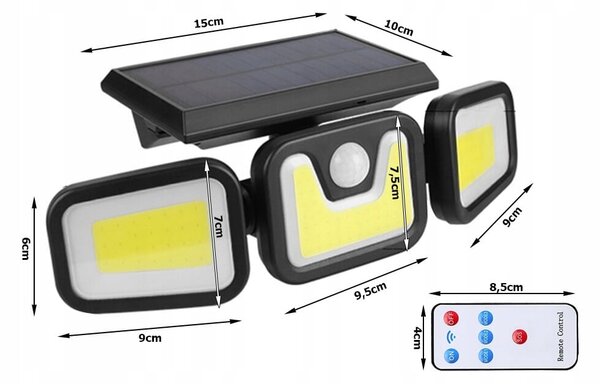100 LED COB solarna stenska svetilka s senzorjem gibanja 2400mAh IP67 daljinec