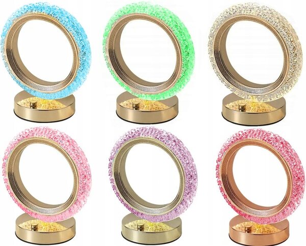 LED RGB aku. kristalna dekorativna nočna svetilka USB 18cm prstan