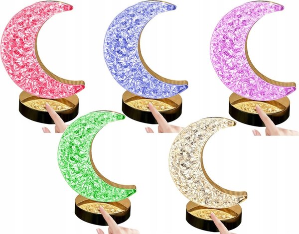 LED RGB aku. kristalna dekorativna nočna svetilka USB 18cm luna