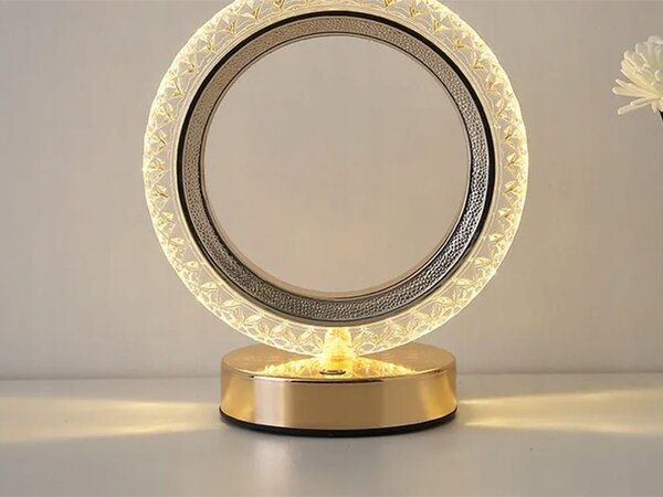 LED RGB aku. kristalna dekorativna nočna svetilka USB 18cm prstan