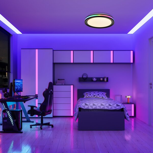 Mantra Iluminación LED stropna svetilka Gamer, RGB, CCT, daljinski upravljalnik, črna, zatemnjen, Črna, Dnevna soba / jedilnica, Kovina