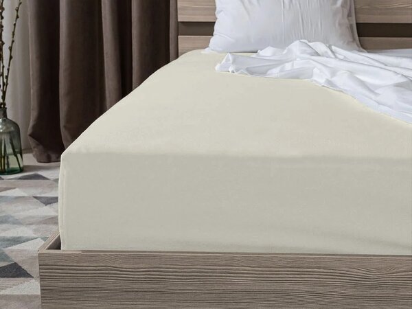 Set krepkega posteljnine DENYX BLEND svetlo kremna, hotelski žepek + rjuha Jersey 90 x 200 cm sivobežna, enojna postelja