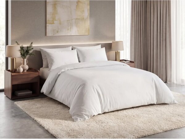 Set krepkega posteljnine DENYX BLEND svetlo kremna, hotelski žepek + rjuha Jersey 90 x 200 cm sivobežna, enojna postelja