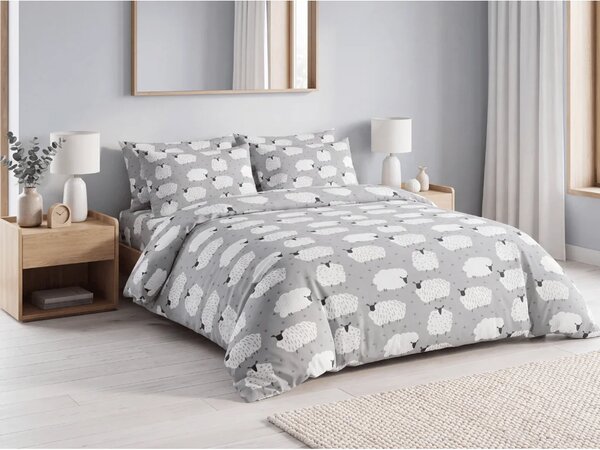 Set krep posteljnine BELE OVCE POLI sive + rjuha Jersey 90 x 200 cm siva, enojna postelja