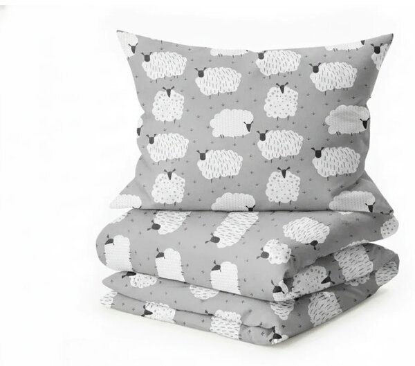 Set krep posteljnine BELE OVCE POLI sive + rjuha Jersey 90 x 200 cm siva, enojna postelja