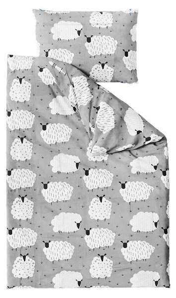 Set krep posteljnine BELE OVCE POLI sive + rjuha Jersey 90 x 200 cm siva, enojna postelja