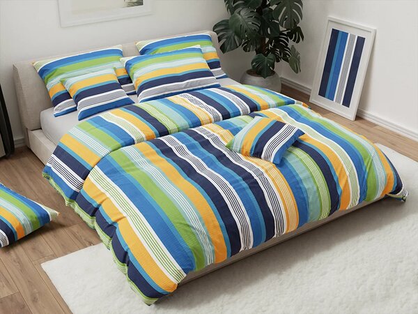 Set krep posteljnina LINIE modra + rjuha Jersey 90 x 200 cm svetlo siva, enojna postelja