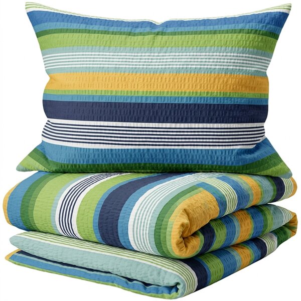Set krep posteljnina LINIE modra + rjuha Jersey 90 x 200 cm svetlo siva, enojna postelja