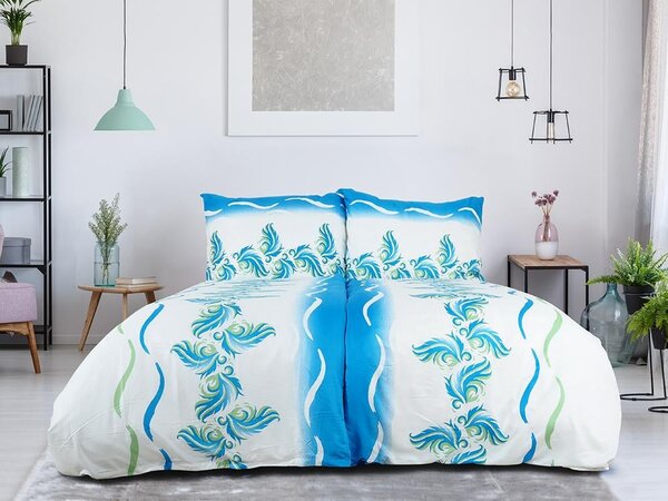Posteljnina iz mikrosatena SOFTURE, belo-modra Dimenzije posteljnine: 70 x 90 cm | 140 x 200 cm