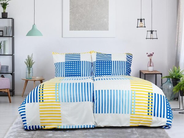 Posteljnina iz mikrosaten MIRVOLLI, belo-modra Dimenzije posteljnine: 70 x 90 cm | 140 x 200 cm