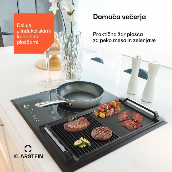Klarstein Delicatessa Grill Pan, žar plošča, pripomoček za indukcijsko ploščo, črna barva