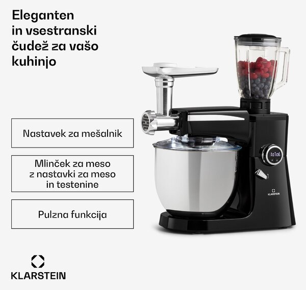 Klarstein Renata Rossa, kuhinjski robot 3 v 1, 2000 W / 2,7 PS, 10 litrov, iz nerjavečega jekla, brez BPA