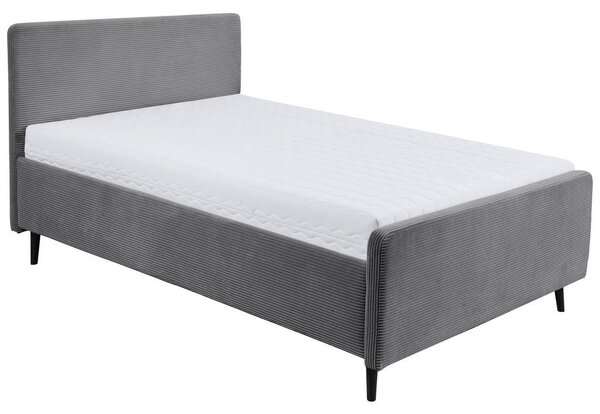 OBLAZINJENA POSTELJA 140 cm x 200 cm , tekstil, leseni material temno siva