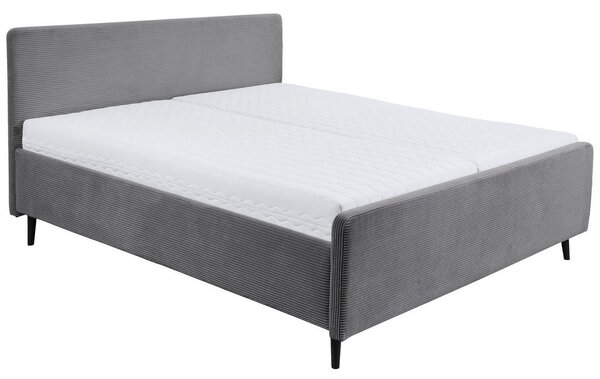 OBLAZINJENA POSTELJA 160 cm x 200 cm , tekstil, leseni material temno siva