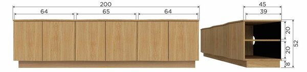 TV omarica iz masivnega hrasta v naravni barvi 200x52x45 cm Zuma – WOOOD
