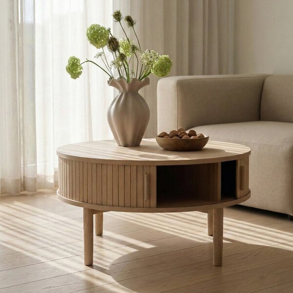 Okrogla klubska mizica v hrastovem dekorju v svetli naravni barvi ø 85 cm Meta – Unique Furniture