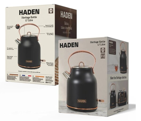 Črn grelnik vode 1,7 l Heritage – Haden