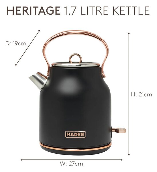 Črn grelnik vode 1,7 l Heritage – Haden