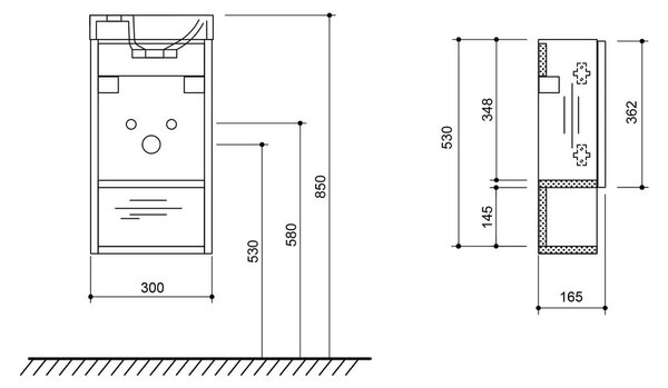 Rjava stenska omarica brez umivalnika v borovem dekorju 30x53 cm Latus Xi – Sapho