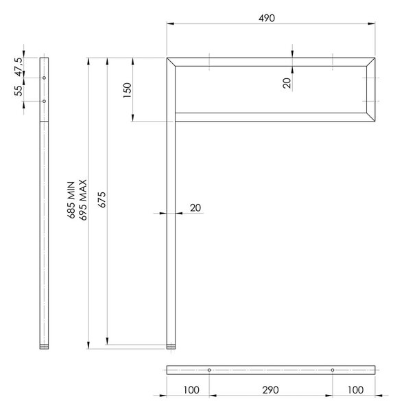 Črna jeklena podpora za pult 49x2 cm – Sapho