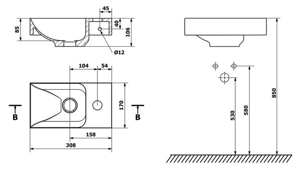 Temno rjav betonski umivalnik za WC 31x17 cm Piccolino – Sapho