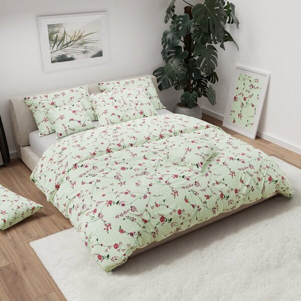 Kreirana posteljnina FLORAL CREAM svetlo zelena Dimenzije posteljnine: 70 x 90 cm | 140 x 200 cm